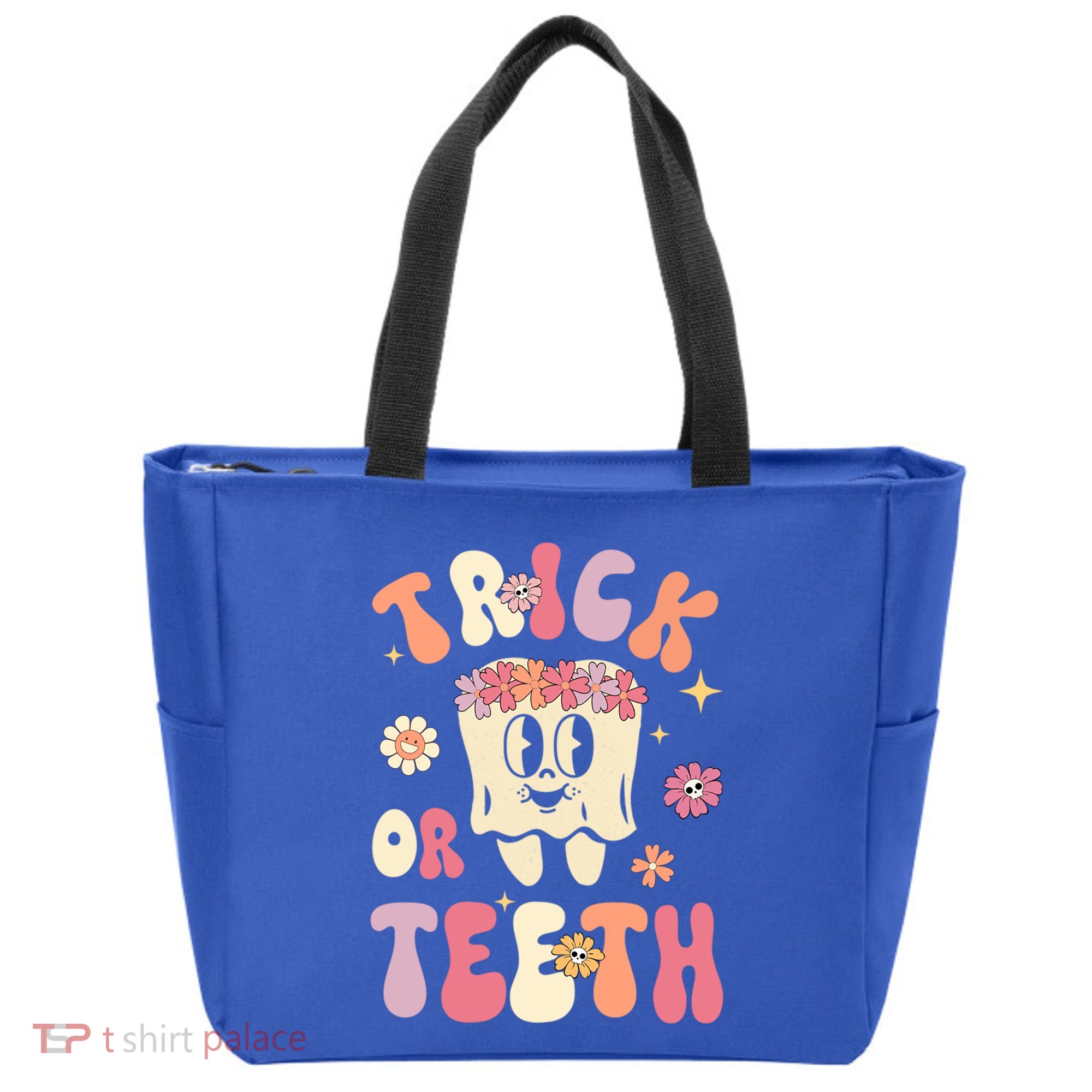 Trick Or Teeth Funny Dental Halloween Floral Ghost Dentist Great Gift Tote Bag