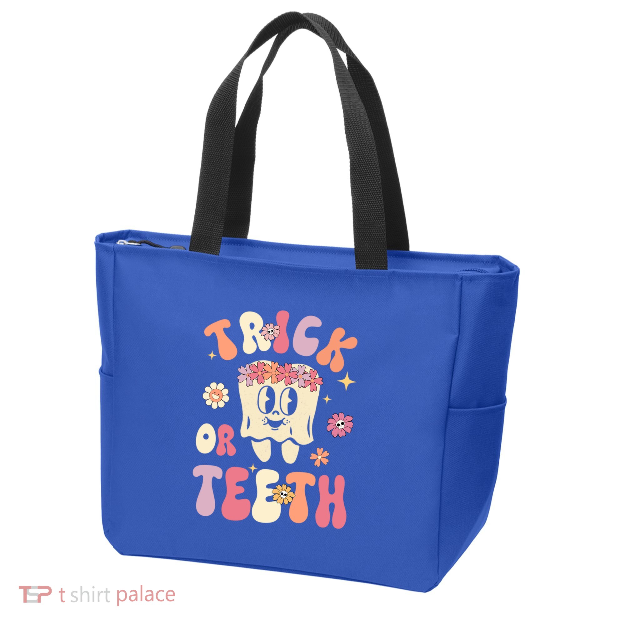 Trick Or Teeth Funny Dental Halloween Floral Ghost Dentist Great Gift Tote Bag