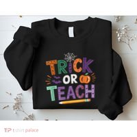 Trick Or Teach Halloween Retro Pumpkin Teacher Sweatshirt thumb 2