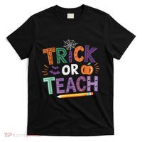 Trick Or Teach Halloween Retro Pumpkin Teacher T-Shirt thumb 0