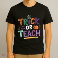 Trick Or Teach Halloween Retro Pumpkin Teacher T-Shirt thumb 3
