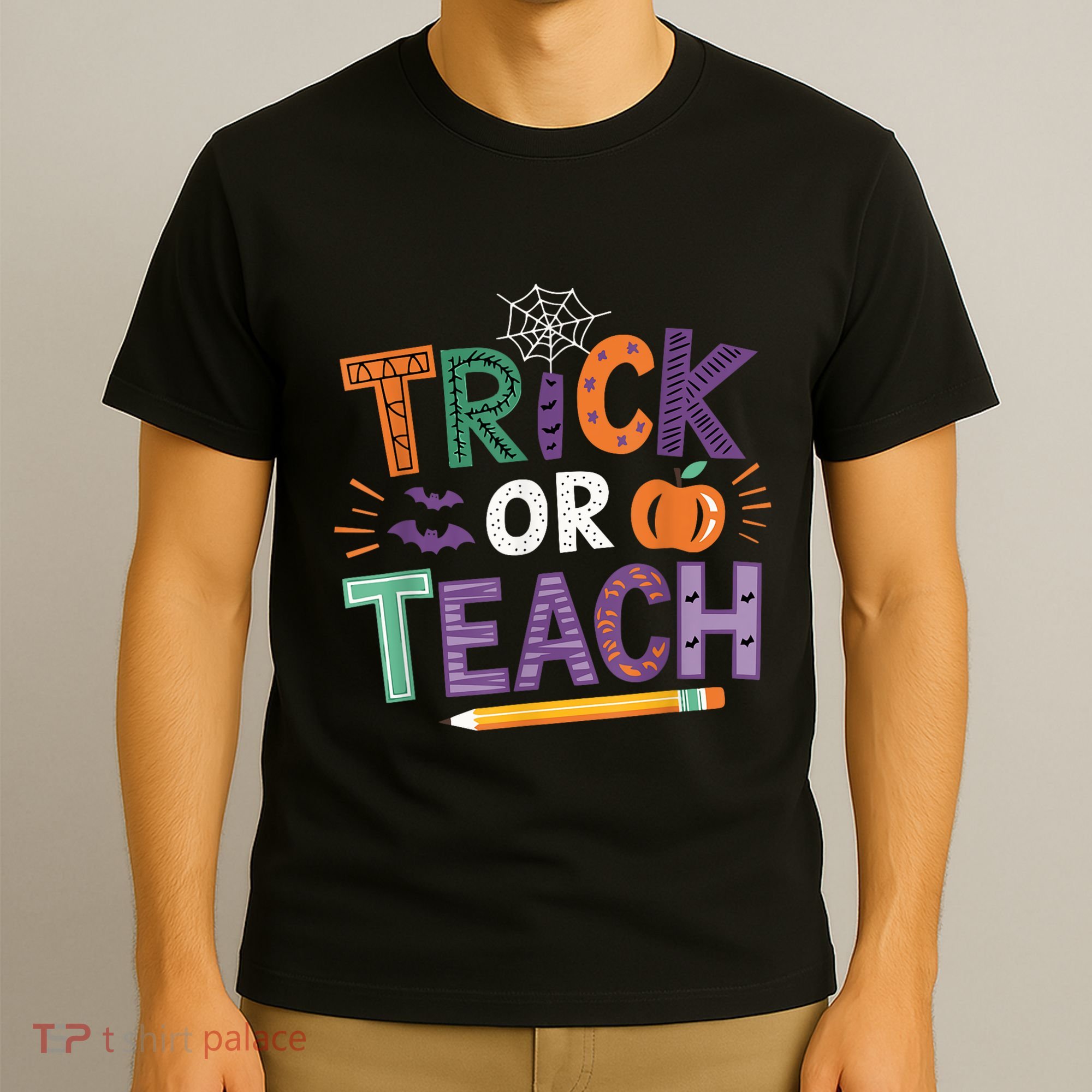 Trick Or Teach Halloween Retro Pumpkin Teacher T-Shirt