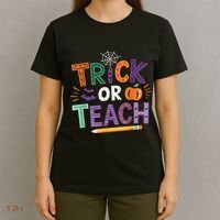 Trick Or Teach Halloween Retro Pumpkin Teacher T-Shirt thumb 4