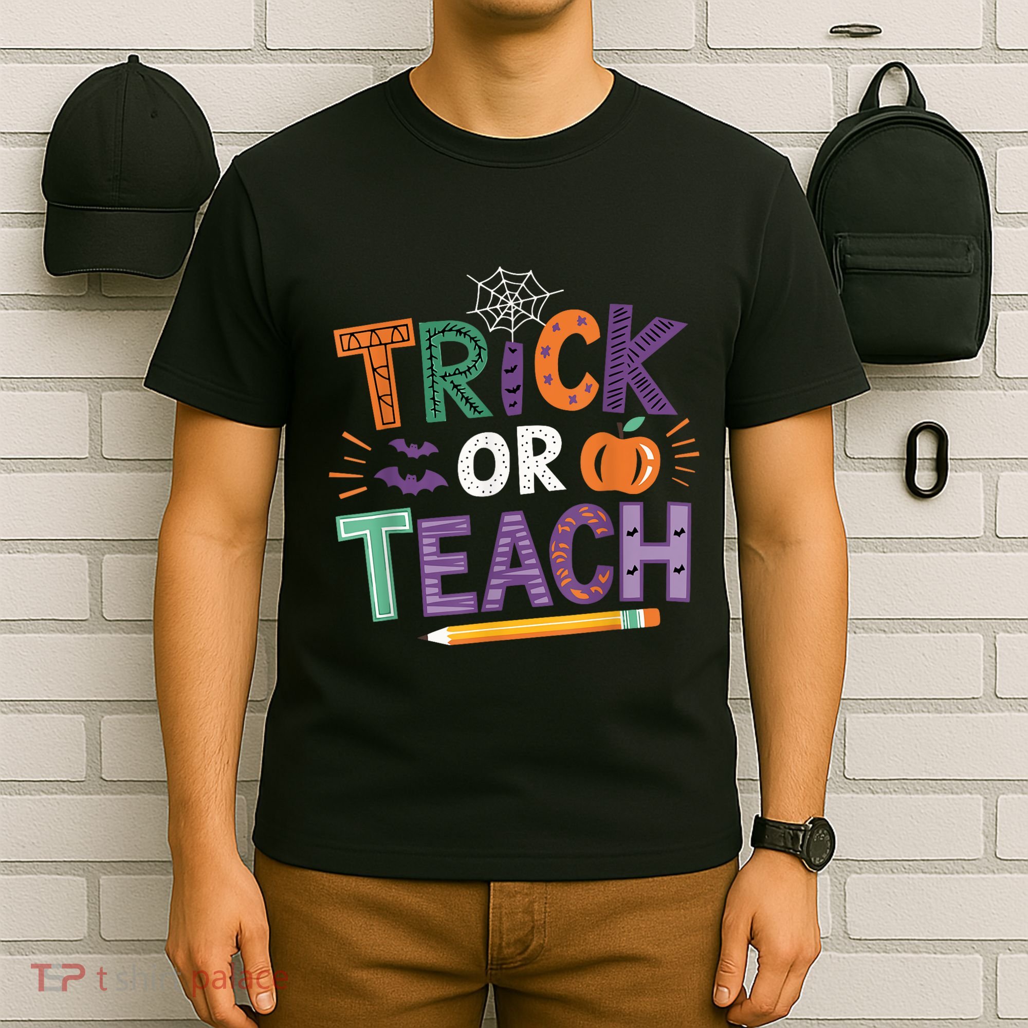 Trick Or Teach Halloween Retro Pumpkin Teacher T-Shirt