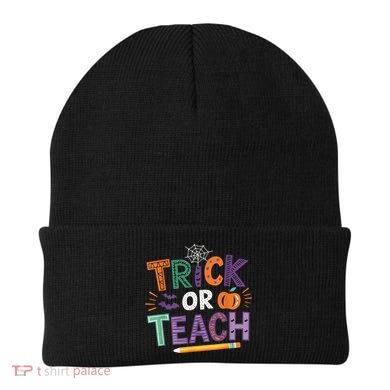 Trick Or Teach Halloween Retro Pumpkin Teacher Beanie