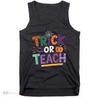Trick Or Teach Halloween Retro Pumpkin Teacher Tank Top thumb 0