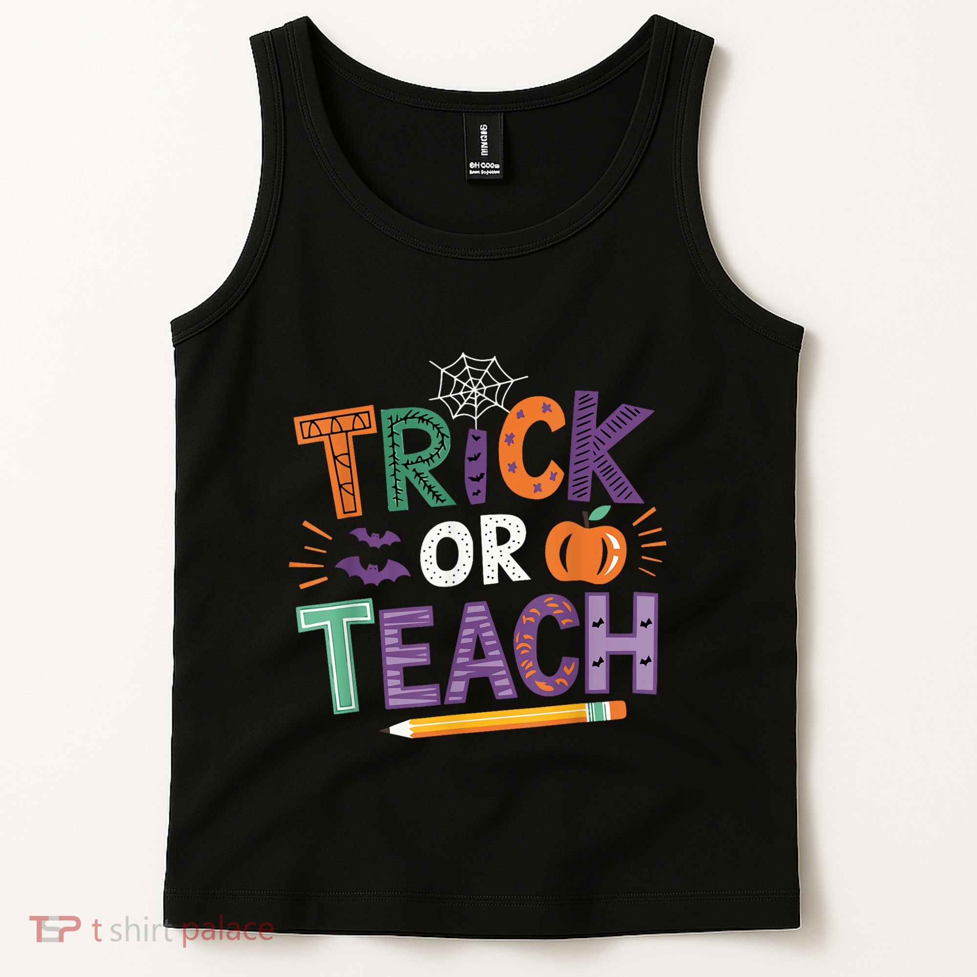 Trick Or Teach Halloween Retro Pumpkin Teacher Tank Top