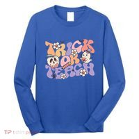 Trick Or Teach Retro Floral Ghost Teacher Groovy Halloween Great Gift Long Sleeve Shirt thumb 0
