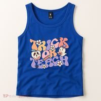Trick Or Teach Retro Floral Ghost Teacher Groovy Halloween Great Gift Tank Top thumb 2