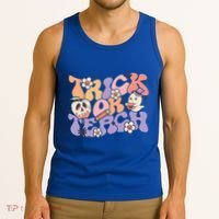 Trick Or Teach Retro Floral Ghost Teacher Groovy Halloween Great Gift Tank Top thumb 3