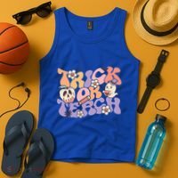 Trick Or Teach Retro Floral Ghost Teacher Groovy Halloween Great Gift Tank Top thumb 4