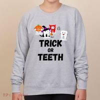 Trick Or Teeth Funny Tooth Dental Squad Halloween Costume Great Gift Women's Sweatshirt thumb 0