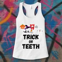 Trick Or Teeth Funny Tooth Dental Squad Halloween Costume Great Gift Women's Tank Top thumb 3