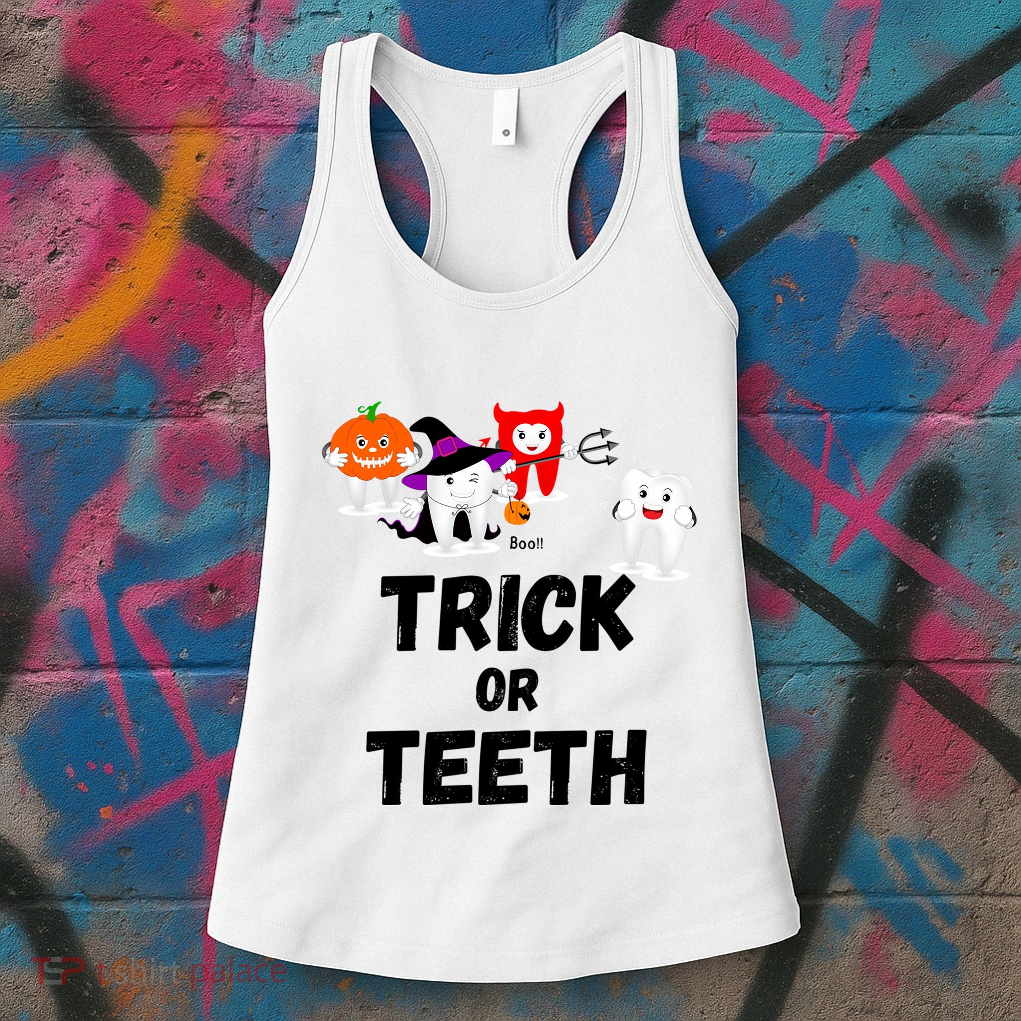 Trick Or Teeth Funny Tooth Dental Squad Halloween Costume Great Gift Women's Tank Top