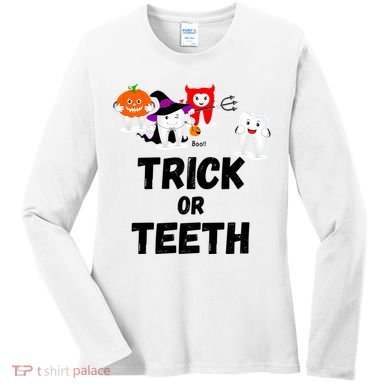 Trick Or Teeth Funny Tooth Dental Squad Halloween Costume Great Gift Women's Long Sleeve Shirt