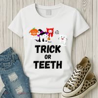 Trick Or Teeth Funny Tooth Dental Squad Halloween Costume Great Gift Women's T-Shirt thumb 3