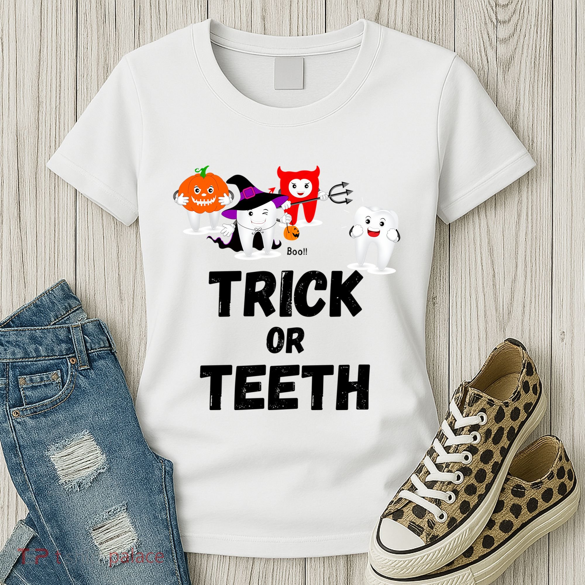 Trick Or Teeth Funny Tooth Dental Squad Halloween Costume Great Gift Women's T-Shirt