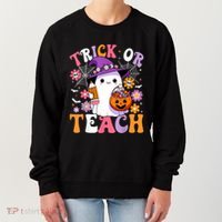 Trick Or Teach Groovy Teacher Ghost Funny Halloween Teacher Women's Sweatshirt thumb 0