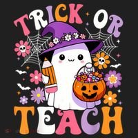 Trick Or Teach Groovy Teacher Ghost Funny Halloween Teacher Women's Sweatshirt thumb 2