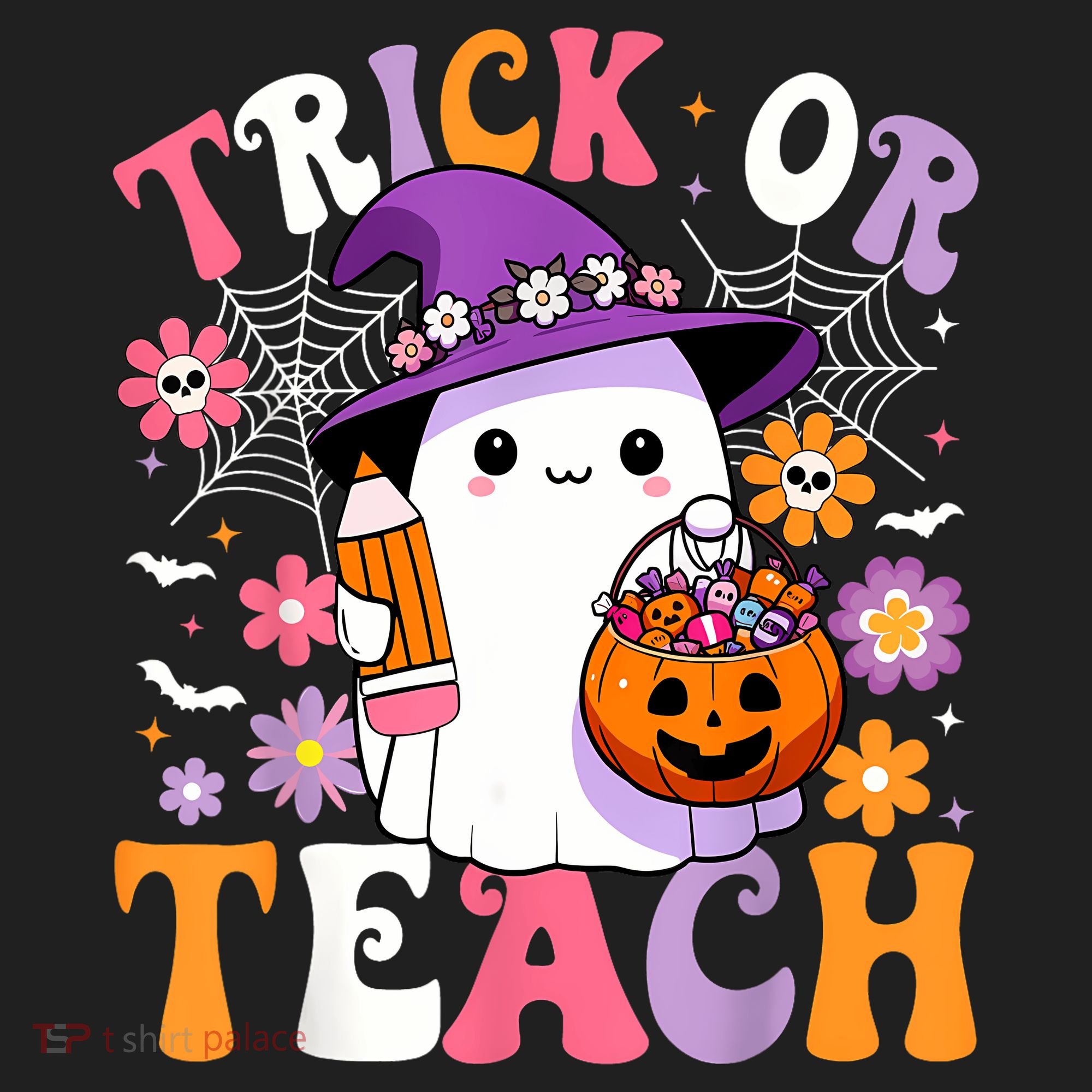 Trick Or Teach Groovy Teacher Ghost Funny Halloween Teacher Women's Sweatshirt