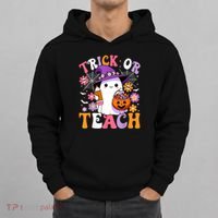 Trick Or Teach Groovy Teacher Ghost Funny Halloween Teacher Hoodie thumb 0