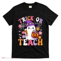 Trick Or Teach Groovy Teacher Ghost Funny Halloween Teacher T-Shirt thumb 0