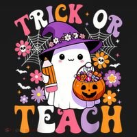 Trick Or Teach Groovy Teacher Ghost Funny Halloween Teacher Women's Hoodie thumb 2