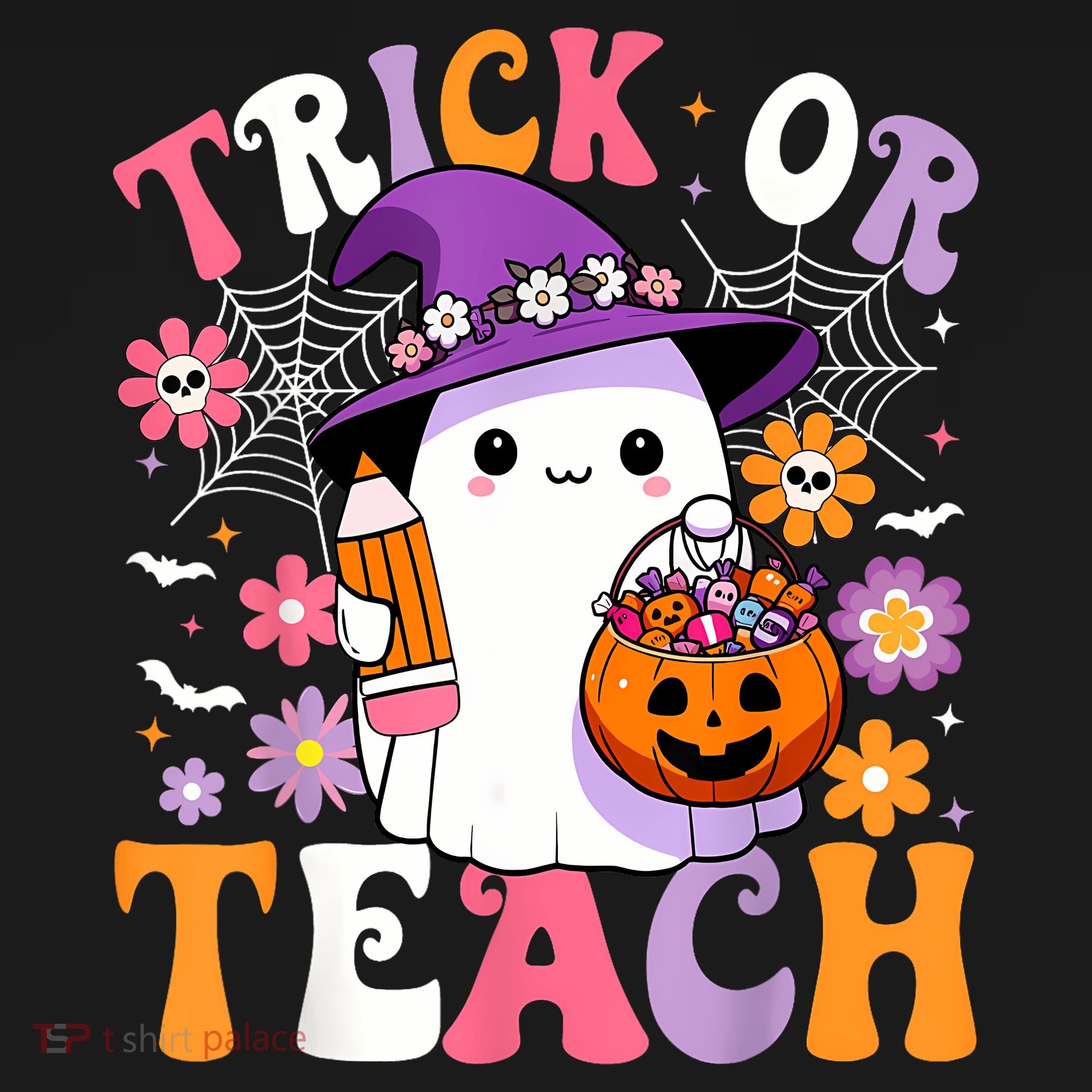 Trick Or Teach Groovy Teacher Ghost Funny Halloween Teacher Women's Tank Top