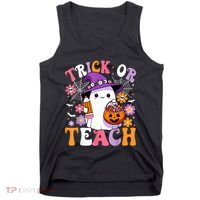 Trick Or Teach Groovy Teacher Ghost Funny Halloween Teacher Tank Top thumb 0