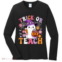 Trick Or Teach Groovy Teacher Ghost Funny Halloween Teacher Women's Long Sleeve Shirt thumb 0