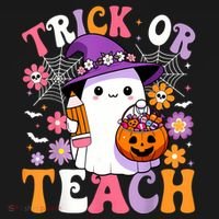 Trick Or Teach Groovy Teacher Ghost Funny Halloween Teacher Women's Long Sleeve Shirt thumb 2