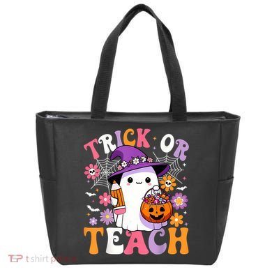 Trick Or Teach Groovy Teacher Ghost Funny Halloween Teacher Tote Bag