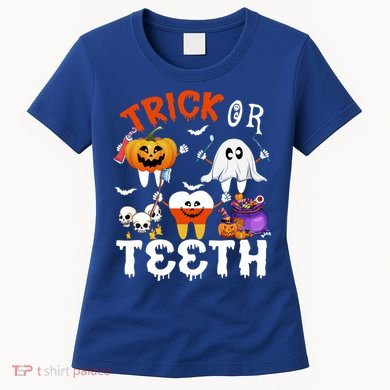 Trick Or Teeth Treating Candy Pumpkin Boo Tooth Dental Squad Cool Gift Women's T-Shirt