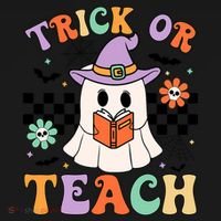 Trick Or Teach Groovy Teacher Halloween Retro Floral Ghost Coaster thumb 2
