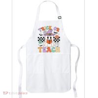 Trick Or Teach Groovy Teacher Halloween Retro Floral Ghost Apron thumb 0