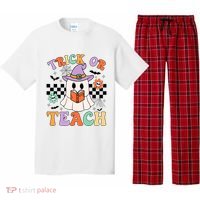 Trick Or Teach Groovy Teacher Halloween Retro Floral Ghost Pajama Set thumb 0
