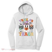 Trick Or Teach Groovy Teacher Halloween Retro Floral Ghost Women's Hoodie thumb 0