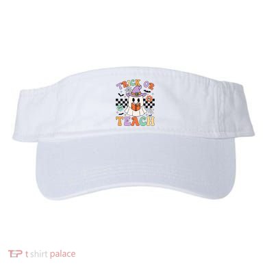 Trick Or Teach Groovy Teacher Halloween Retro Floral Ghost Visor