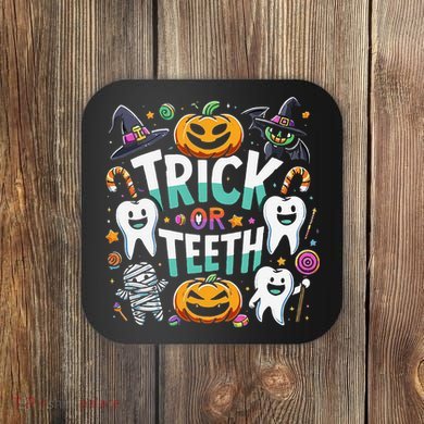 Trick Or Teeth Funny Dentist Halloween Dental Hygienist Gift Coaster