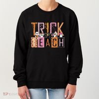 Trick or Teach Floral Groovy Halloween Teacher Retro Ghost Women's Sweatshirt thumb 0