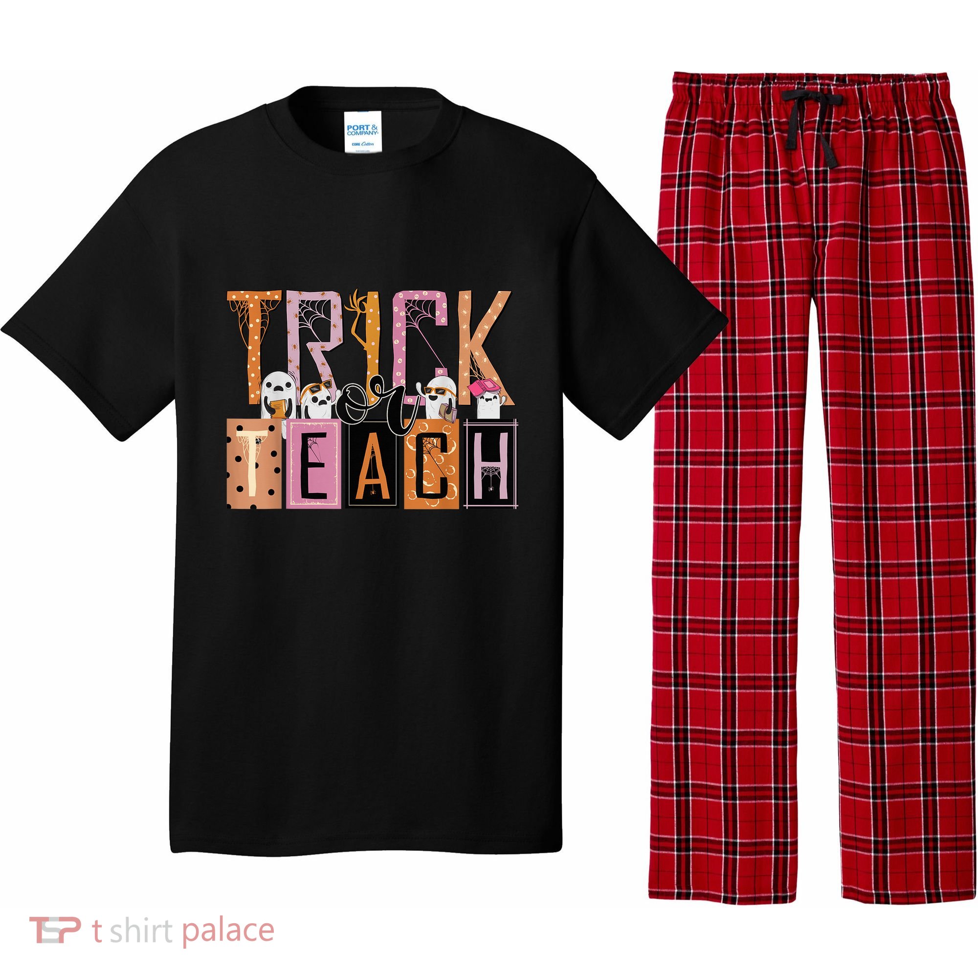 Trick or Teach Floral Groovy Halloween Teacher Retro Ghost Pajama Set