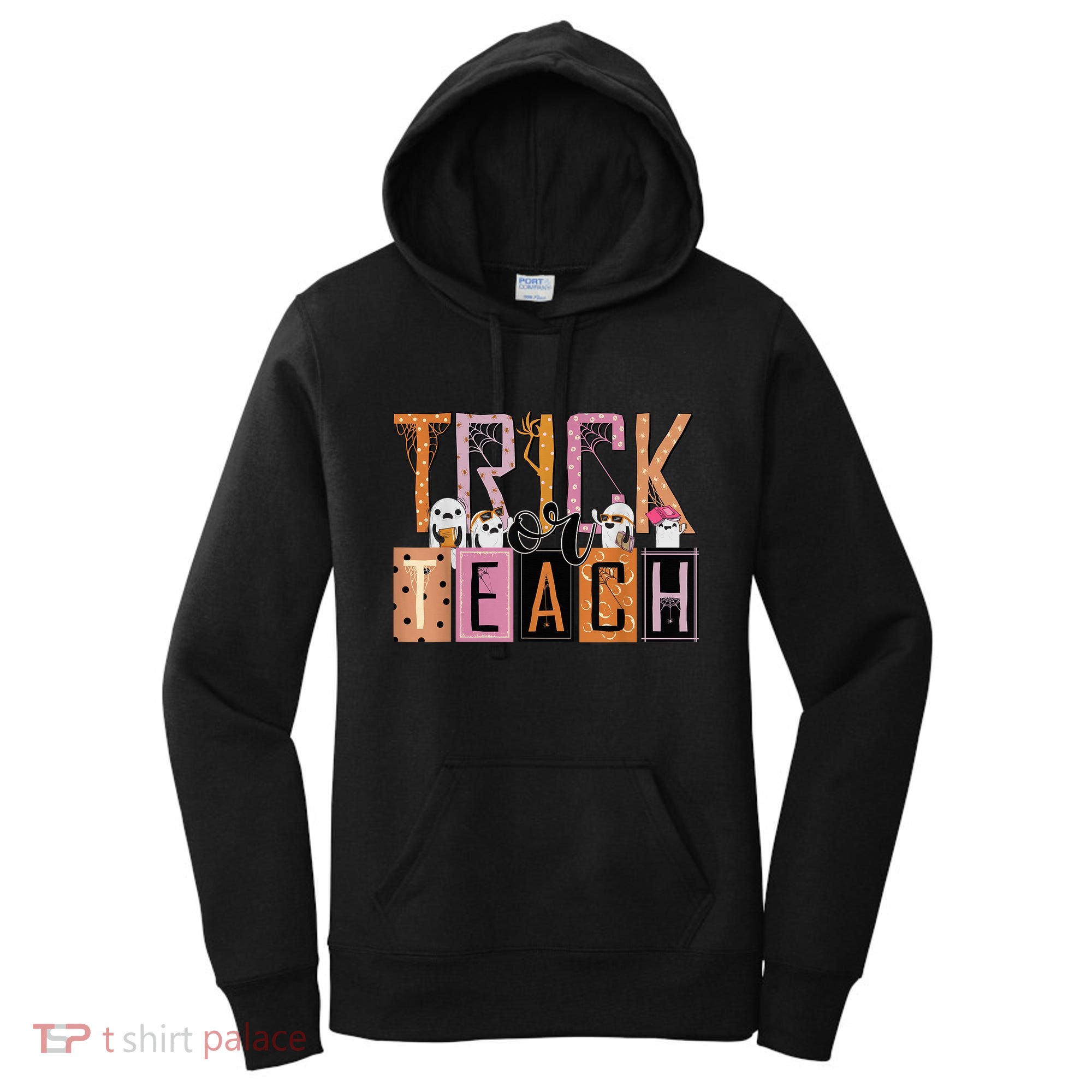 Trick or Teach Floral Groovy Halloween Teacher Retro Ghost Women's Hoodie