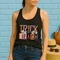 Trick or Teach Floral Groovy Halloween Teacher Retro Ghost Women's Tank Top thumb 2