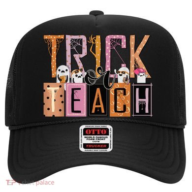 Trick or Teach Floral Groovy Halloween Teacher Retro Ghost Hat