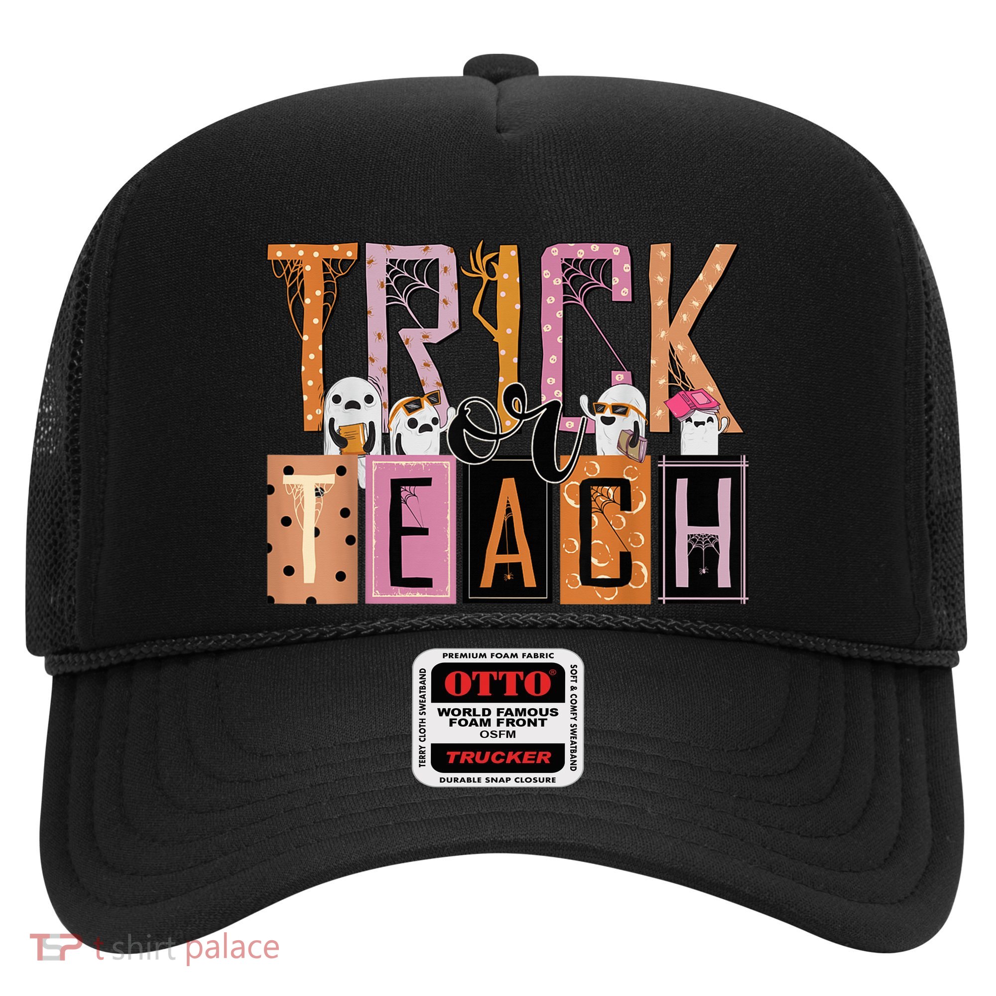 Trick or Teach Floral Groovy Halloween Teacher Retro Ghost Hat