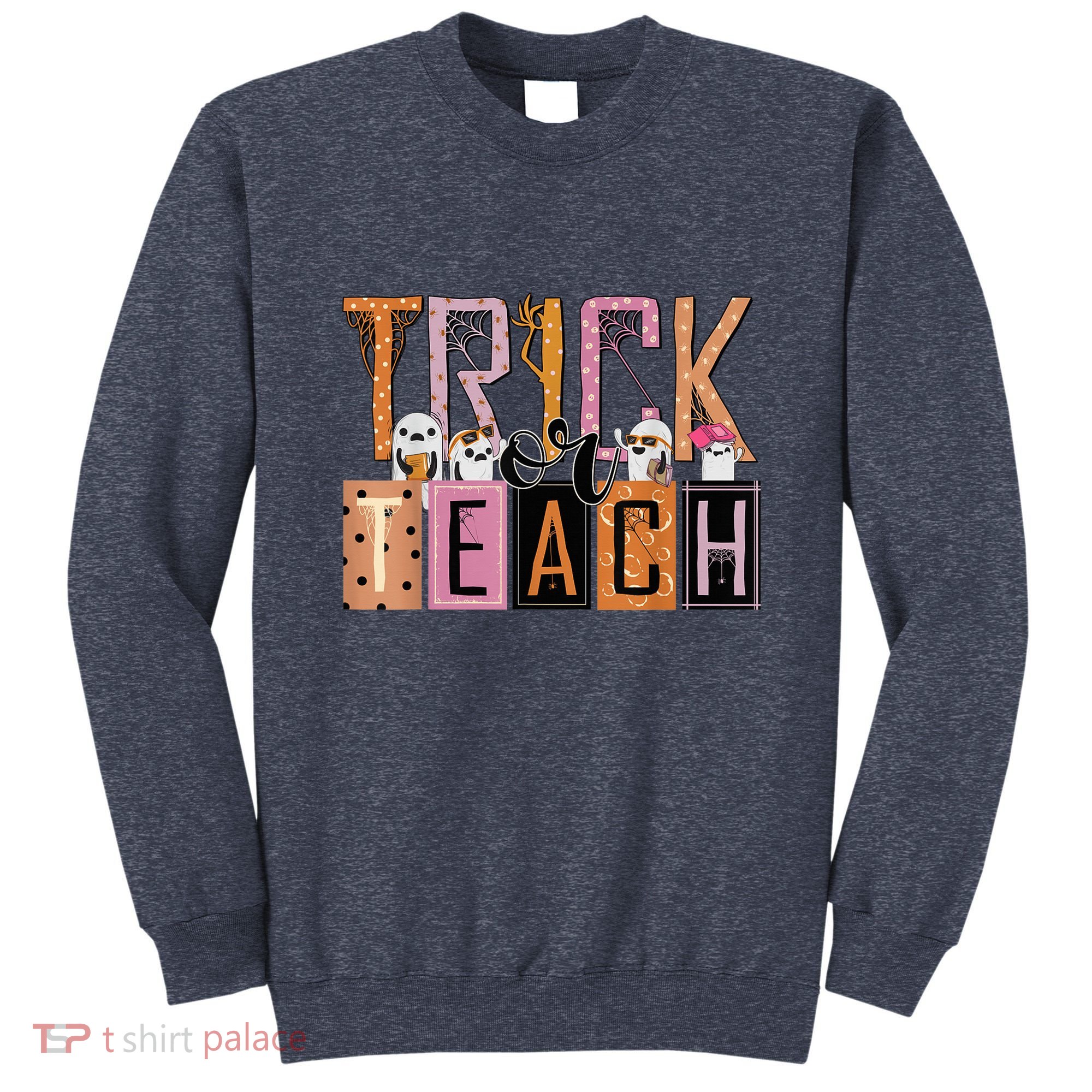 Trick or Teach Floral Groovy Halloween Teacher Retro Ghost Sweatshirt