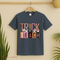 Trick or Teach Floral Groovy Halloween Teacher Retro Ghost T-Shirt thumb 2