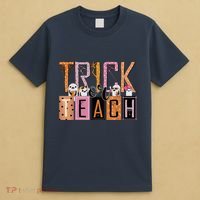 Trick or Teach Floral Groovy Halloween Teacher Retro Ghost T-Shirt thumb 4