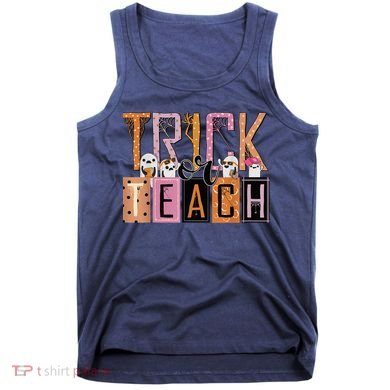 Trick or Teach Floral Groovy Halloween Teacher Retro Ghost Tank Top