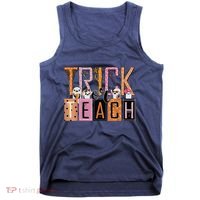 Trick or Teach Floral Groovy Halloween Teacher Retro Ghost Tank Top thumb 0